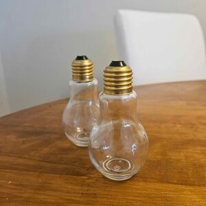Glass And Metal Light Bulb Shaped Salt And Pepper Shakers